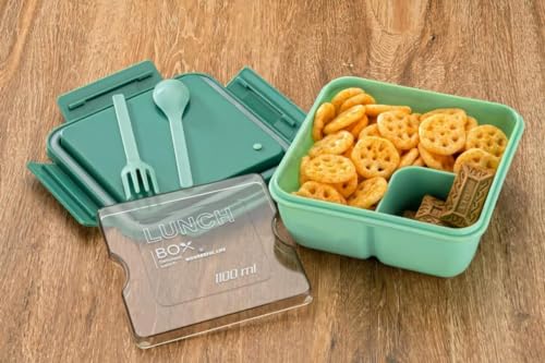 Image of Lunch Box with Spoon Square Container Airtight Leakproof Unbreakable Storage Container Air Tigh Easy to Clean Lunch Box Lunch Box with Spoon (Pack of 1 Multicolor)