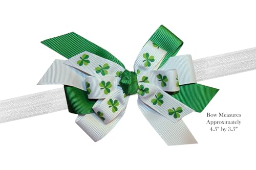 WD2U Baby Girls 4.5" Layered St Patricks Shamrock Hair Bow Stretch Headband2