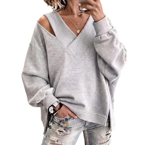 Off the Shoulder Sweatshirt Womens Y2k V Neck Tunic Holiday Sweatshirt - image 2