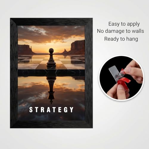 Framed Canvas Wall Art Modern Chess Strategy Pawn to King Monochrome Accents Gold Hour Lighting Canvas Print Poster Black Frame Wall Decor for Office Study Motivational, Business Art - Inch 16x20 - Image 2