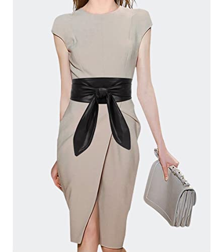 Women Obi Belt Bow Tie Wrap Wide Waistband Faux Leather Wide Cinch Belt for Dresses - Black4