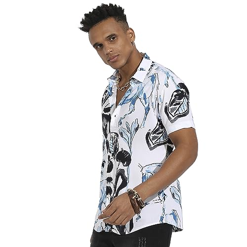 Image of Campus Sutra Men's Regular Fit Shirt (CBSSM23 CSMSSRT5732 Black:Blue