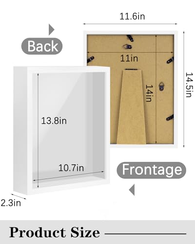Shadow Boxes 11 x 14 in, 2 Pcs White Shadow Boxes Frame, Tempered Glass Deep Photo Frame with 1.58 inches of Space for Displaying Photos, Keepsakes, Collectibles, etc - Thumbnail 7