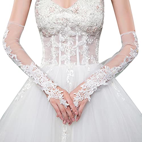 Lace Wedding Gloves, Women Elegant Long Floral Lace Gloves Fingerless Bridal Gloves for Wedding Tea Party