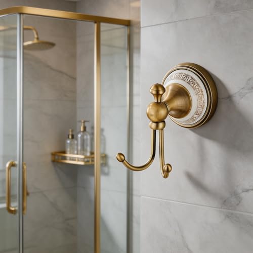 NEWRAIN Towel Hooks for Bathrooms, Wall Mounted Antique Brass Towel Holder, Vintage Heavy Duty Screw-in Coat Robe Hook for Kitchen, Bedroom,Hotel,Pool,Coat by NEWRAIN - Used condition - Image 4