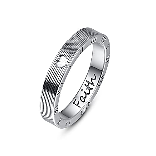 Bague Faith argent 925 cœur gravé KINGWHYTE, cadeau idéal pour femme et épouse