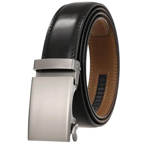 Men's Belt Automatic Buckle Leather 3.5Cm Solid Genuine Leather Belt Clothes Accessories Black1 90cm