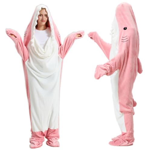 Image of Pink Shark Blanket Shark Sleeping Bag Shark Onesie Cosplay Shark Costume Shark Gifts(Pink Shark,S Fit for Height 4'5 inch-4'9 inch)