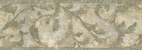 Wall Border - Faux Distressed Abstract Green Vines Wallpaper Border Retro Design, Prepasted Roll 15 Ft. X 7 In. #TOP2