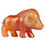 Hxswkk 2.7" Crystal Pig Figurine Crystal Pig Statue Red Banded Carnelian Agate Wild Boar Sculpture C