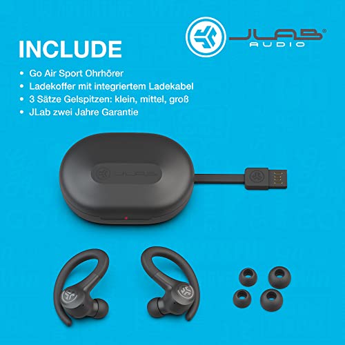 JLab Go Air Sport - Cuffie Bluetooth Sport Running, Auricolari Sport, Resistenti al sudore IP55, 32ore di riproduzione Bluetooth, Suono personalizzabile EQ3, Chiamate Chiare C3, Cuffie in ear, grafite