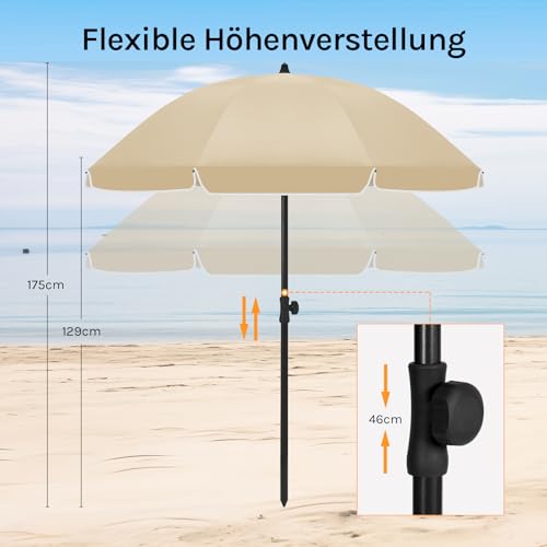 WOLTU Parasol balkonowy φ 175 cm, parasol plażowy odporny na UV, wodoodporny, regulowana wysokość, składany pod kątem 45°, ochrona przeciwsłoneczna balkon taras plaża ogród, okrągły, taupe
