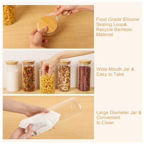 Image of umieo Large Glass Flour and Sugar Containers 50oz Set of 2, Glass Jar with Airtight Lids, Clear Storage Containers with Bamboo Lids for Rice, Oat, Nuts, Candy, Cereal, Coffee, Beans