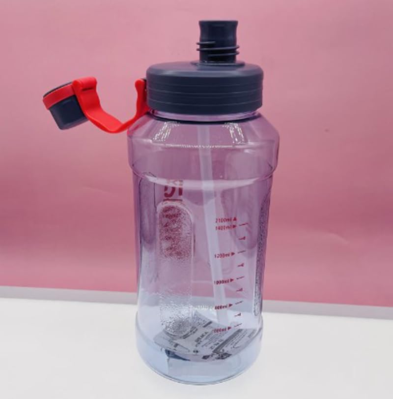 Image of 2.1 Liter Motivational Sports Gym Bottle Daily water intake with Time Markings BPA-Free. Leak proof For adults For Gym, Travel And office - (Transparent Black)