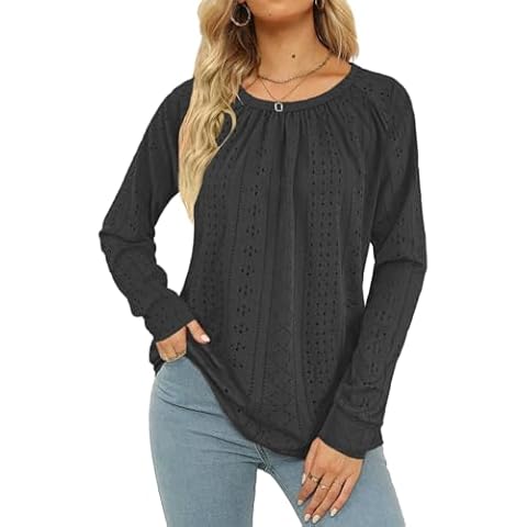 Lylinan Womens Tops Long Sleeve Shirts Crewneck Sweatshirt for Women Fall Fashion Clothes Dressy Casual Tunics Trendy Blouses Black X-Large Cover