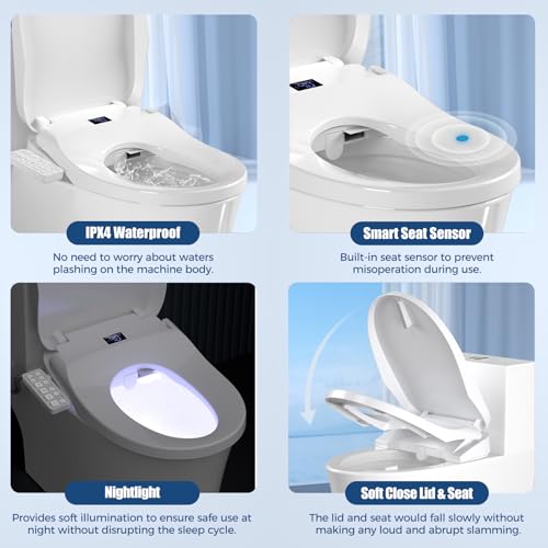 Image of Electric Bidet Toilet Seat Elongated, Heated Smart Toilet Seat Side Control