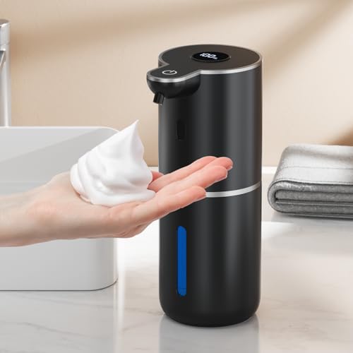 Amyzavls Seifenspender Automatisch,380ml Elektrischer Seifenspender mit Digitalanzeige,Wandbefestigung,Berührungslos,USB Wiederaufladbar Schaumseifenspender für Bad,Küche