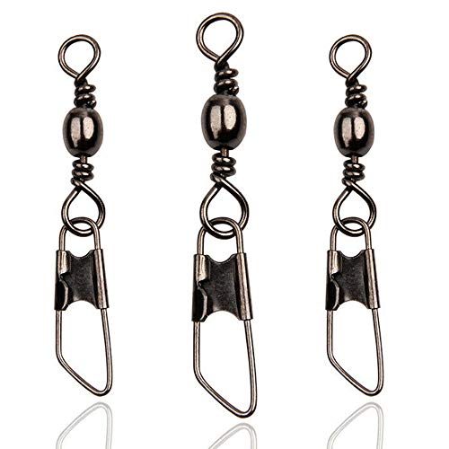 image for AGOOL 50pcs Barrel Swivel with Safty Snap Connector Fishing Swivels wi