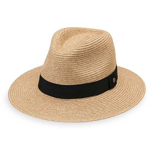 Wallaroo Womens Petite Palm Beach Fedora (Beige Small) UPF 50+ UV Protection Sun Hat Packable Adjustable Small Size Hat for Travel Beach Hiking Outdoor Activities Gardening Everyday