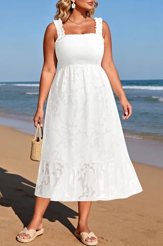 Image of Plus Size Summer Dress - Sun Boho Beach Casual Floral Spaghetti Strap Sleeveless Long Maxi Dresses