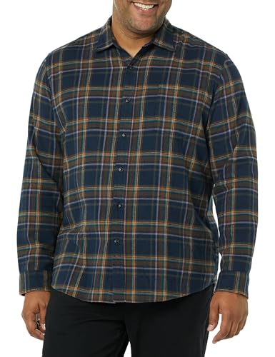 Image of Amazon Essentials Men's Regular Fit Long-Sleeve Flannel Shirt, Soft Brushed Cotton, Lightweight yet Warm
