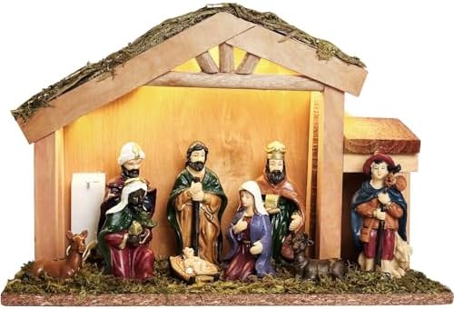 Conjunto de presépio de Natal com luzes