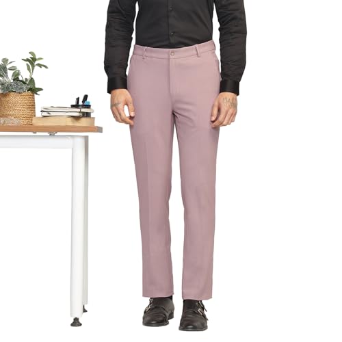 Image of SUBTRACT Men 4 Way Stretch Wrinkle Free Slim Fit Formal Trouser in with 2 Inch Flexible Waistband | Men's Trousers for Office Or Party