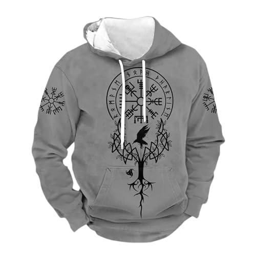 Sweat à capuche mythologie nordique rétro décontracté en coton respirant