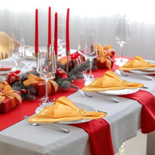 Vinksun NR-03 Napkins And Napkin Rings Set Of 8, Gold Napkin Cloth And Gold Napkin Rings, Smooth Satin Table Napkins And Napkin Holder Buckles thumb #7