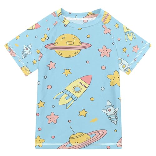 Planet Rockets Girls Bathing Suit Short Sleeves Teen Clothing Swimwear Beach Tops 3T