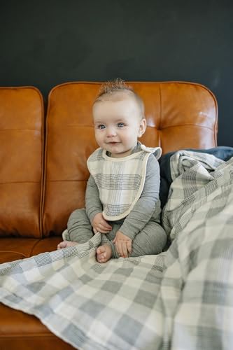 Image of Mebie Baby Quilt, Coastal Plaid and Navy, 100% Cotton Muslin Baby Blanket for Girls and Boys, Newborns to Toddler, Soft Swaddle Blanket, 47 inchx47 inch