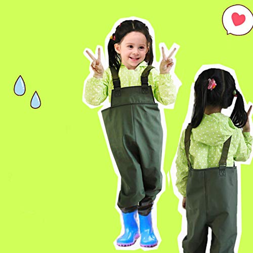 Xmrs Kids Candy Color Chest Waders Waterproof Pvc Bootfoot Cleated Fish Wader For Age 3-10 Yr Old (Green, 165Mm -Us 11) #TOP4