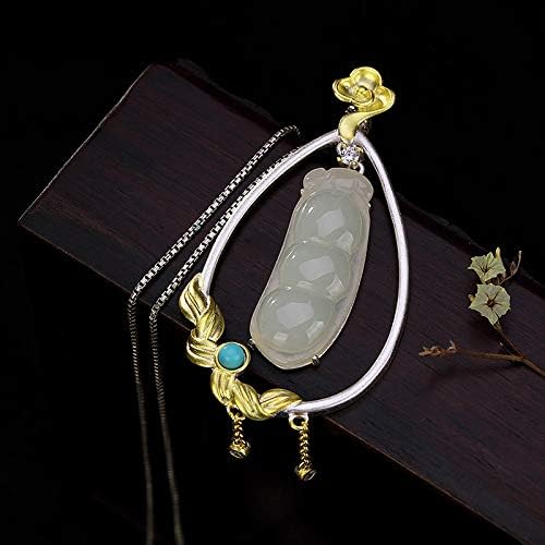 Silver S925 silver and Tian Yufu bean pendant retro necklace pendant,minimalist,couple,retro Pendant