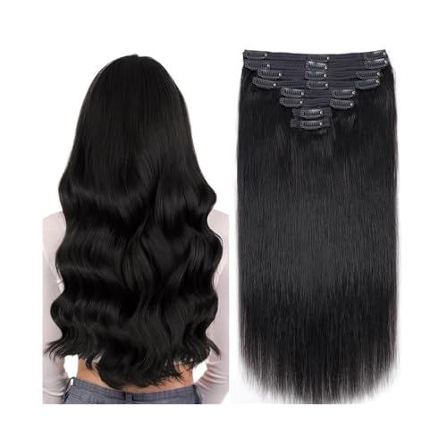 Extensiones de cabello de clip negro natural 1B, pelo humano liso de 18 pulgadas y 120 gramos