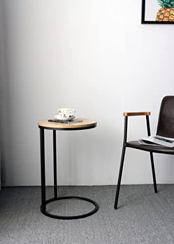 Snack Side Table, C-Shaped End Table For Sofa And Bed, Solid Metal Frame, Used For Small Space In Living Room And Bedroom (Brown) #TOP2