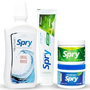 Spry Total Dental Health Kit, All Day Oral Care and Gum Health Kit Including Spry Xylitol Sugar Free Gum, Xylitol Sugar Free Candy Mints, Xylitol Oral Rinse and Spearmint Toothpaste with Xylitol