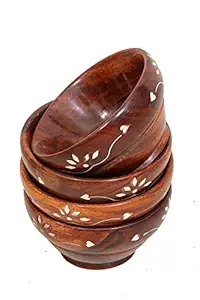 Trend Products Sheesham Wooden Handicraft Snacks Bowls | Handmade Wood Small Serving Bowl/Pyala Set of 4