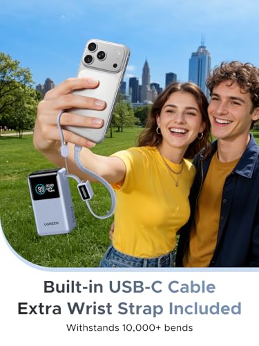 Image of UGREEN 55 W Power Bank 10000 mAh with Integrated Cable, Mi Turbo Charge for Xiaomi, 45 W PD Quick Charge Compatible with iPhone 17 /16 /15, External Mobile Phone Battery for Galaxy S25 Ultra and More