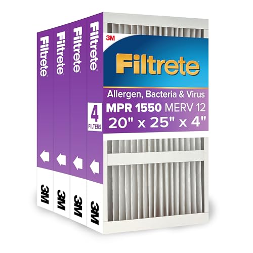 Product Image of the Filtrete 20x25x4 AC Furnace Air Filter, MPR 1550, MERV 12, Fits Honeywell & AprilAire Space-Gard, CERTIFIED Asthma & Allergy Friendly, Electrostatic Filter, 4-Pack (Actual Size 19.88 x 24.63 x 4.31)
