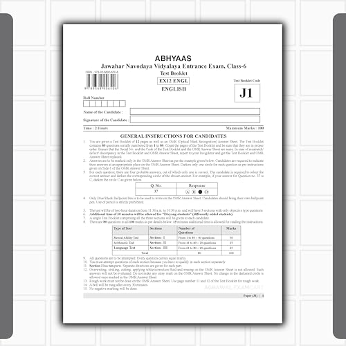 Image of Examcart Jawahar Navodaya Vidyalaya (JNV) Class 6 Entrance Exam 2027 | 20 Abhyaas Mock Test Papers with OMR Sheets | Syllabus & Exam Pattern Practice Sets (English Medium)