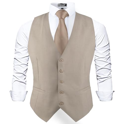 Image of Alizeal Mens Classic Solid Suit Vest Regular Fit Tuxedo Waistcoat
