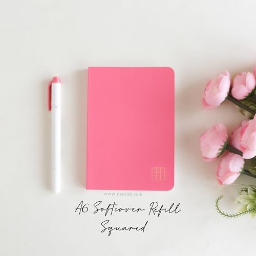 Image of NEORAH -A6 Checked Notebook (Square Ruling) SOFT COVEROrganiser REFILL | 110 GSM | 160 pages (Size 14.8 cm x 10.5 cm) Planner Journaling Writing Note Taking Diary,Travellers Journal- Pink