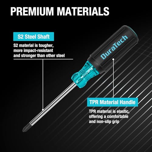 DURATECH 2-Piece S2 Steel Screwdriver Set, Professional Screwdrivers with Non-Slip Cushion Grip & Marked Specifications, Phillips and Flathead Screw Driver, Hand Tool for Home and Industrial Use - Image 5