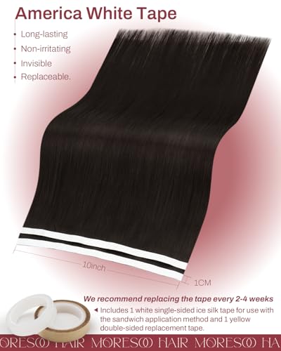 Image of Moresoo Genius Tape Weft Human Hair Dark Brown 20 Inch 75g 2Pcs | Skin weft tape in hair extensions, flat PU construction, flexible placement, deep brown tone for ponytails and event styling