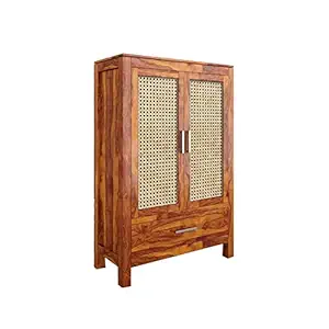 The Attic Hepburn Kitchen Cabinet with Cane Multipurpose Cabinet for Bedroom Living Room Study bar|Solid Wood Bookshelf/Kitchen Cabinet|Honey Matte Finish