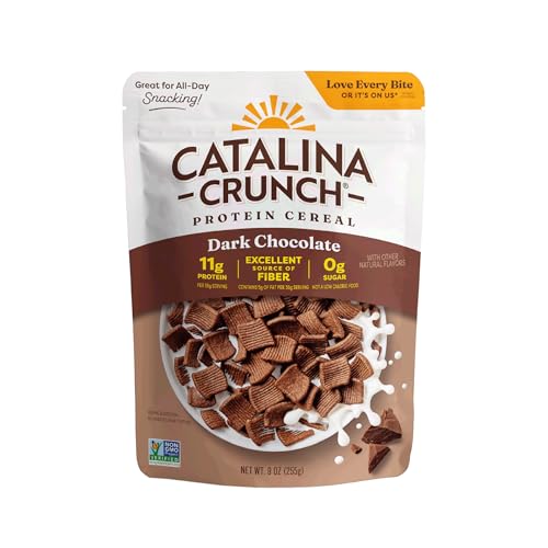 Catalina Crunch Protein Cereal - Sugar Free Breakfast Cereal with 11g of Protein - Gluten Free - Dark Chocolate - 9 oz. Bag (Pack of 1) (Packaging May Vary)