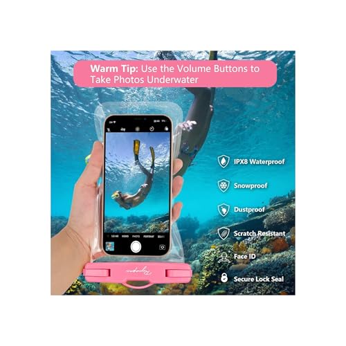 Image of Waterproof Phone Pouch, Dry Bag with Lanyard, Universal Waterproof Phone Case for iPhone 14 13 12 11 Pro Max XR X XS SE 8 Plus Samsung S23 S22 Ultra S21 S10 S9 up to 7 inch (Pink-Pack-2)