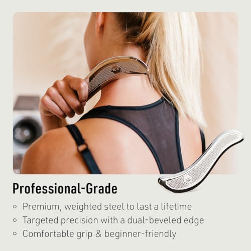 SIDEKICK Echo Muscle Scraper - Steel Gua Sha Tool - w/Patented Anti-Fatigue Grip - Full Kit Included – Designed for IASTM to Relieve Neck, Shoulder, Back and Muscle Pain - (Stainless Steel)