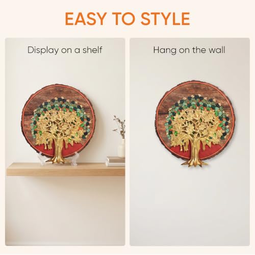Image of AAKRITI ART CREATIONS Bodhi Tree Wall Art, Handcrafted Wooden Tree of Enlightenment Decor, Dhokra Art Set of 1 Multi Color | Matte Finish Mango Wood | Home Items for Living Room, Bedroom, Office