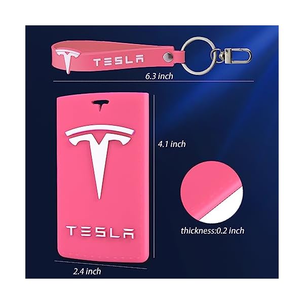 H3JANG Tesla Schlüsselkartenhalter, Tesla Schlüsselkartenhalter Modell Y/3, Silikon Protector Cover mit Schlüsselanhänger für Tesla Zubehör, rosa / schwarz, Medium – Bild 3